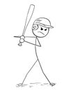 Cartoon of Male Baseball Player Batter