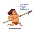 Cartoon Male Caveman Character with spear. Vector Royalty Free Stock Photo