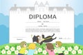 Cartoon male college student with friends celebration diploma ce