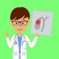 Cartoon male doctor character showing image of unhealthy gall bladder. Healthcare concept.