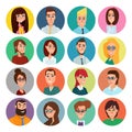 Cartoon male and female faces collection. Vector collection icon set of colorful people modern flat design. Avatars characters of Royalty Free Stock Photo