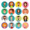 Cartoon male and female faces collection. Vector collection icon set of colorful people modern flat design. Avatars characters of Royalty Free Stock Photo