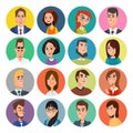 Cartoon male and female faces collection. Vector collection icon set of colorful people modern flat design. Avatars characters of Royalty Free Stock Photo