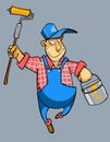 Cartoon male house painter worker in uniform