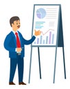 Cartoon Male with Moustaches Pointing on Board Royalty Free Stock Photo