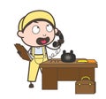 Cartoon Male Receptionist Calling with Customer on Phone Vector Illustration