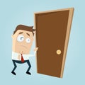 Cartoon man is afraid of knocking on the door Royalty Free Stock Photo