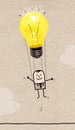 Cartoon Man in the Air with a Light Bulb Balloon Royalty Free Stock Photo