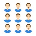 Cartoon Man Avatar Set Different Types Emotions. Vector