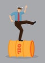 Cartoon Man Balancing on Oil Barrels Vector Illustration Royalty Free Stock Photo