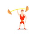 Cartoon man barbell exercises squat, deadlift, overhead press. Royalty Free Stock Photo