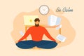 Cartoon Man Be Calm Meditate Office Stress Relief