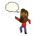 cartoon man with beard laughing and pointing with thought bubble Royalty Free Stock Photo