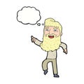 cartoon man with beard laughing and pointing with thought bubble Royalty Free Stock Photo