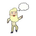 cartoon man with beard laughing and pointing with thought bubble Royalty Free Stock Photo