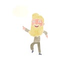 cartoon man with beard laughing and pointing with thought bubble Royalty Free Stock Photo