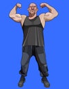 Cartoon man with a beard posing and strongly straining biceps