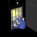 Frustrated prisoner in cell