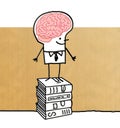 Cartoon man with big brain on pile of books Royalty Free Stock Photo