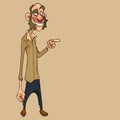 Cartoon man with big sideburns laughing pointing finger to side Royalty Free Stock Photo