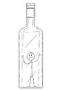 Cartoon of Man in Bottle, Concept of Alcoholism