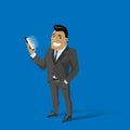 Cartoon man in a business suit with mobile telephone Royalty Free Stock Photo