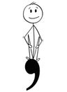 Cartoon of Man or Businessman and Big Decimal Separator or Point or Comma Symbol or Sign