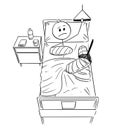 Cartoon of Man or Businessman With Broken Leg and Arm Lying on Bed in Hospital Royalty Free Stock Photo