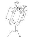 Cartoon of Man or Businessman Carry Large Gift Box Present in Wrap