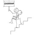 Cartoon of Man or Businessman Carrying Another Man or Boss With Leadership Sign Upstairs