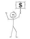 Cartoon of Man or Businessman Demonstrating With Dollar Symbol Sign Royalty Free Stock Photo