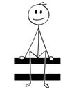 Cartoon of Man or Businessman Holding or Sitting on Big Equal or Equation Sign