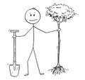 Cartoon of Man or Businessman Holding Space and Tree to Plant Royalty Free Stock Photo