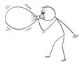 Cartoon of Man or Businessman Inflating or Blowing Big Balloon or Bag or Sack