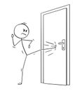 Cartoon of Man or Businessman Kicking the Locked Door