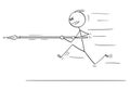 Cartoon of Man or Businessman Running, Charging or Attacking With Spear