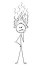 Cartoon of Man or Businessman Thinking Hard With His Hot Head Burning With Flames