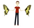 Cartoon man with butterfly wings Royalty Free Stock Photo