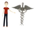 Cartoon man with caduceus