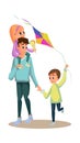 Cartoon Man Carry Girl Icecream Kid with Kite Toy Royalty Free Stock Photo