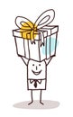 Cartoon man carrying a big gift package