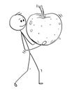 Cartoon of Man Carrying Big Ripe Apple Fruit Royalty Free Stock Photo