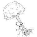 Cartoon of Man Carrying Big Tree to Plant It, Environmental and Ecology Concept