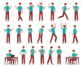 Cartoon man in casual outfit. Young male character in different poses. Student with various gestures, face expression Royalty Free Stock Photo