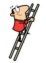 Cartoon man climbing ladder Royalty Free Stock Photo