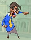 Cartoon man in clothes with a tie furiously points a finger to the side Royalty Free Stock Photo