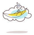 Cartoon Man Connected and Relaxing on the Cloud Royalty Free Stock Photo