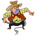 Cartoon man in a cowboy hat brandishing a whip Royalty Free Stock Photo