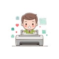 Cartoon Man Printing Documents with Printer Royalty Free Stock Photo