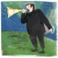 Man with paper megaphone